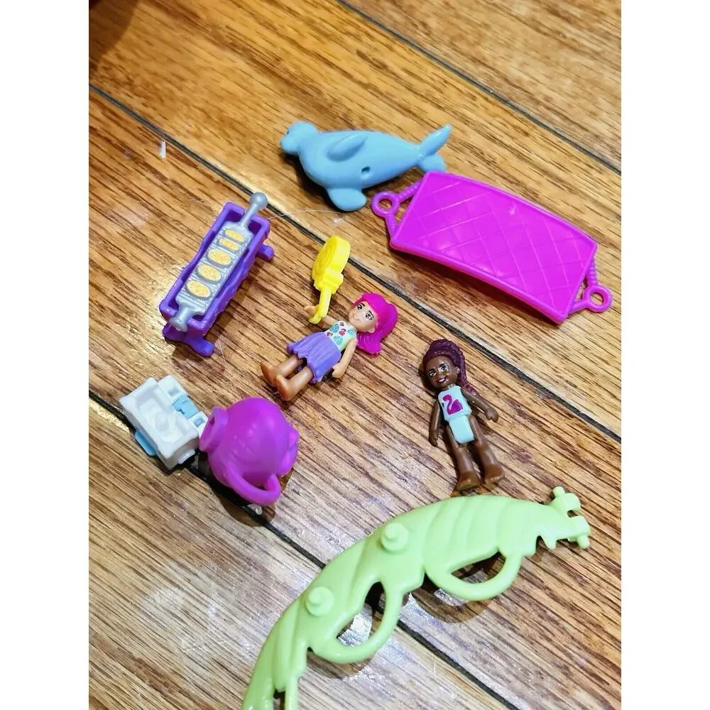 Polly Pocket Pink Flamingo Party Playset Purse Carry Case Some Accessories‎